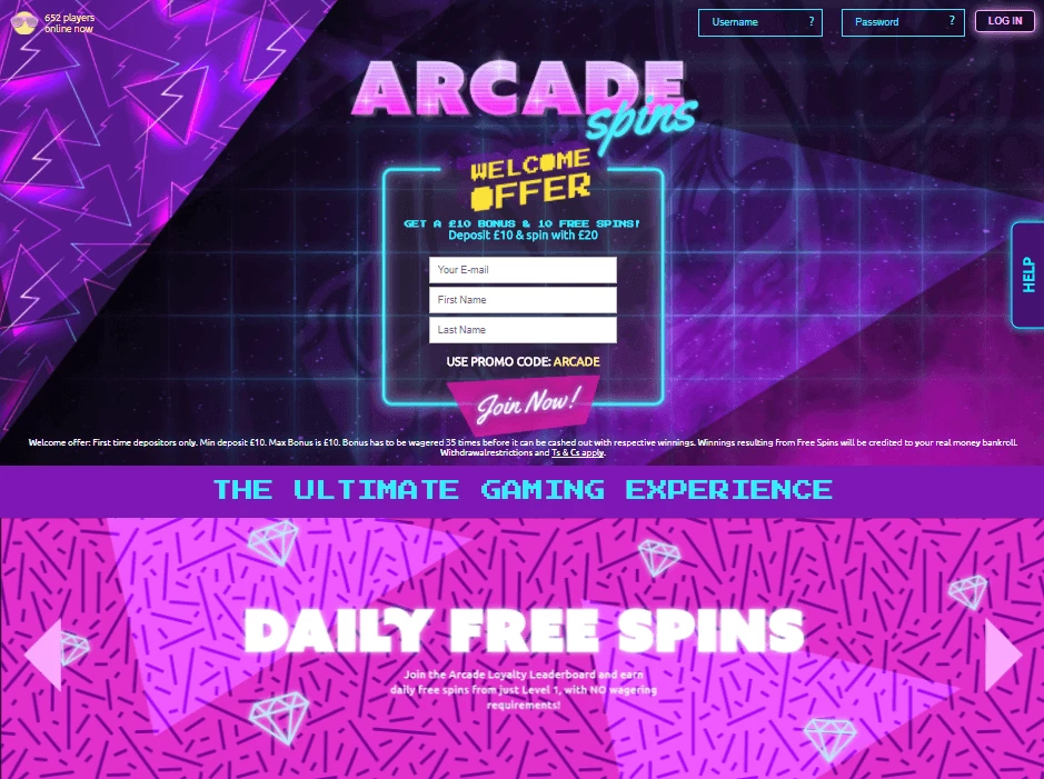 Hjemskjermbilde Arcade Spins