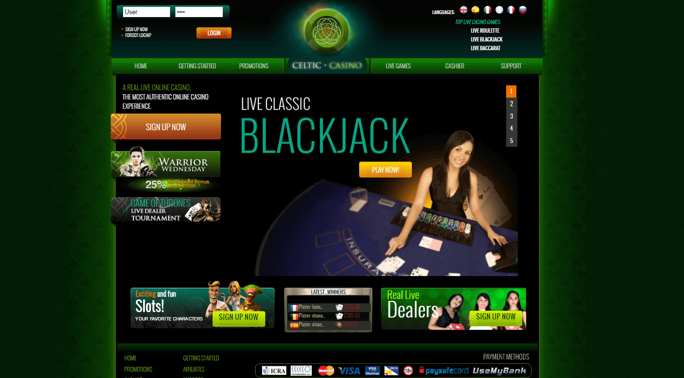 Hjemmeside Celtic Casino