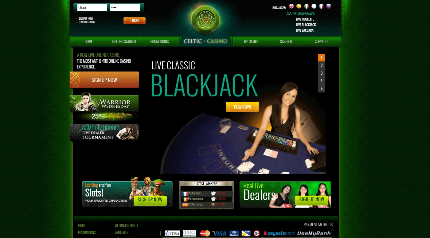 Hjemmeside Celtic Casino