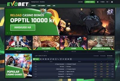 Skjermbilde fra stasjonær PC Evo Bet Casino