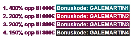 Gale and Martin Casino Bonuskoder Velkomstbonus