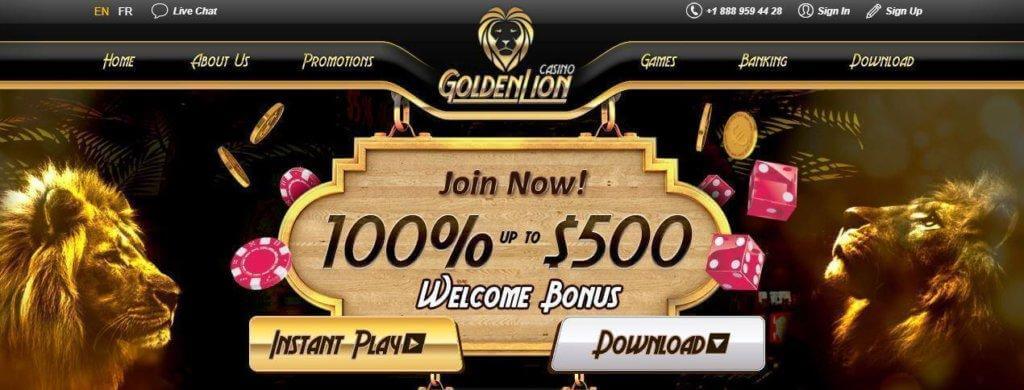 Hjemmesideoverskrift Golden Lion Casino